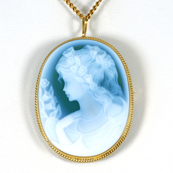 Au750 Carved Agate 2way Pendant Necklace