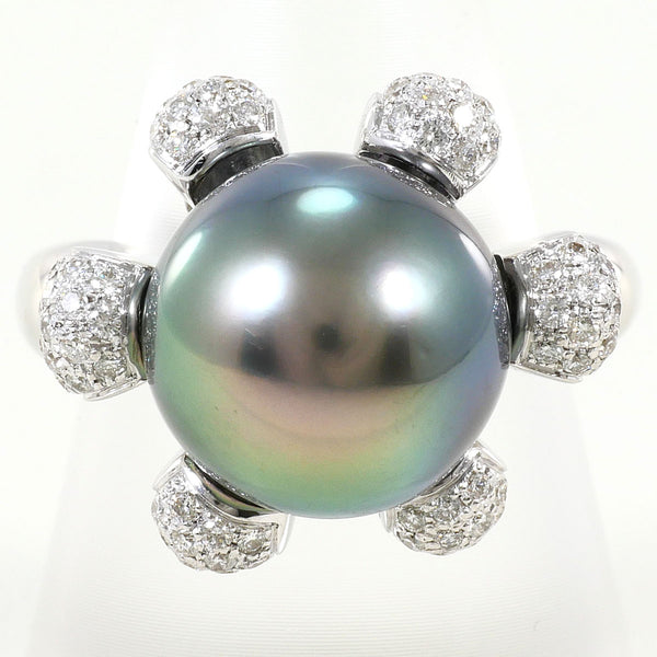 Au750 White Gold Black Tahitian Pearl Diamond Ring
