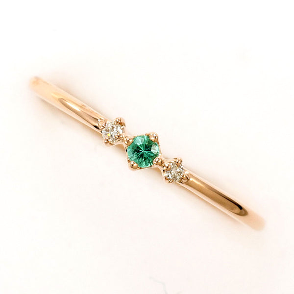 K10 Pink Gold Emerald Diamond Ring
