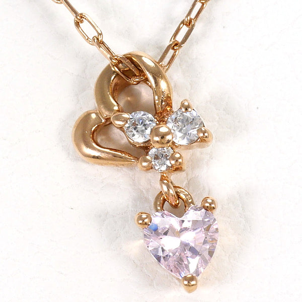 4℃ K10 Pink Gold Pink Tourmaline Zirconia Necklace