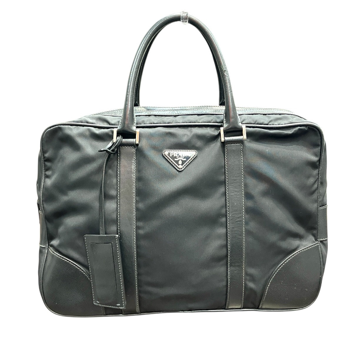 Prada Triangle Logo Leather Nylon Briefcase