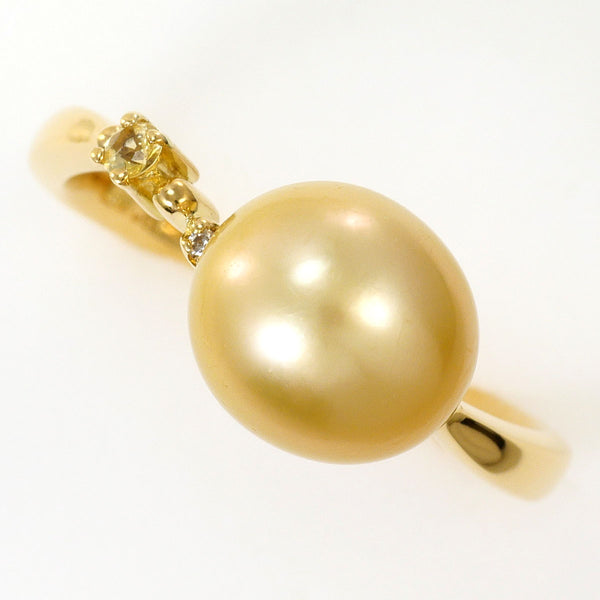 Au750 Yellow Gold Pearl Natural Stone Diamond Ring