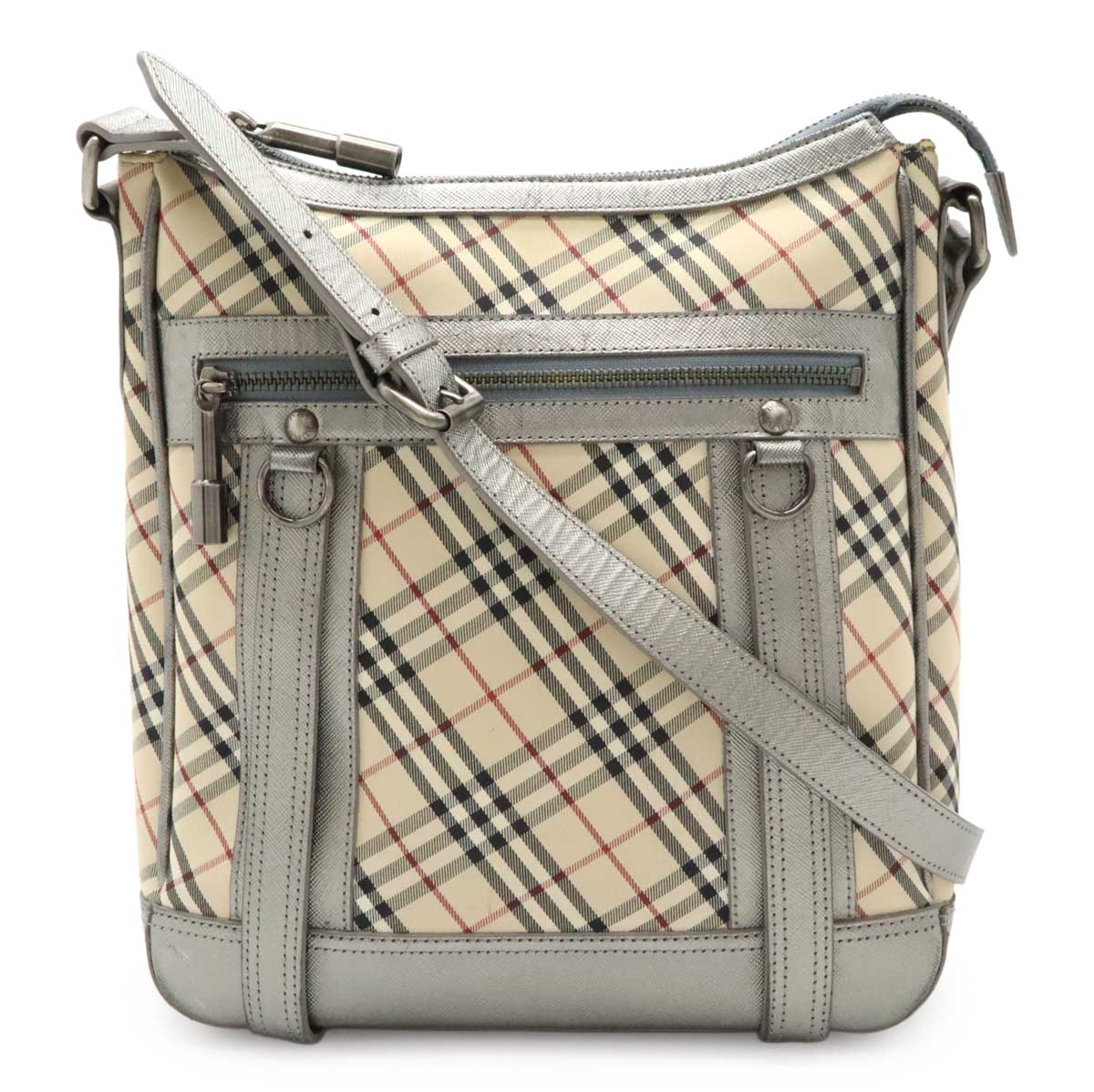 Burberry Nova Check Canvas Metallic Leather Shoulder Bag