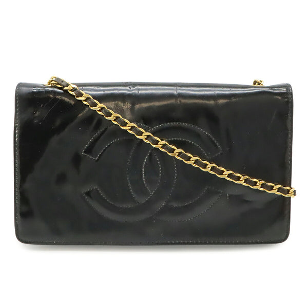 Chanel Coco Mark Patent Leather Chain Wallet Shoulder Bag