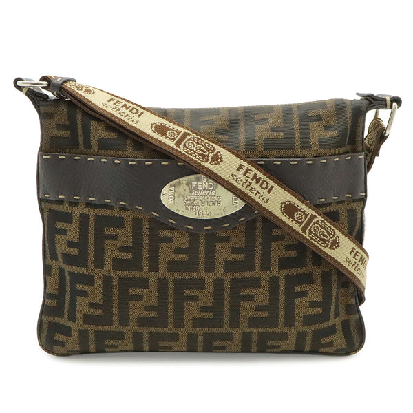 Fendi Selleria Zucca Canvas Leather Shoulder Bag