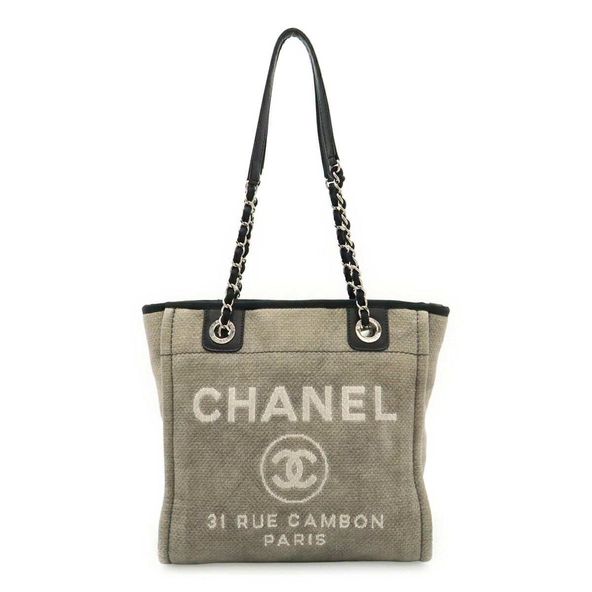 Chanel Deauville Canvas Leather Tote Bag