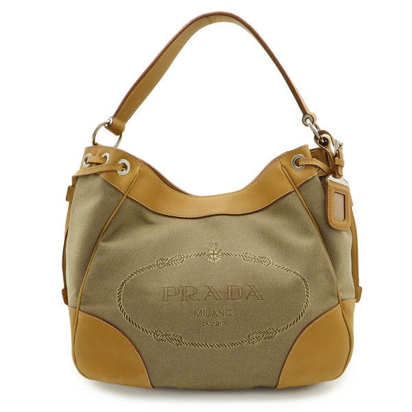 Prada Logo Jacquard Canvas Leather Shoulder Bag