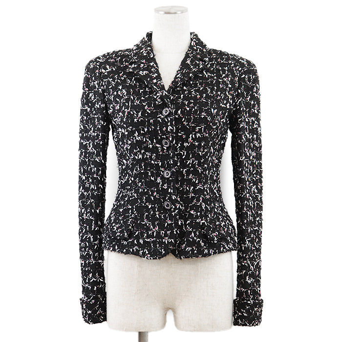 Chanel Tweed Jacket Wool Blend Black Multicolor