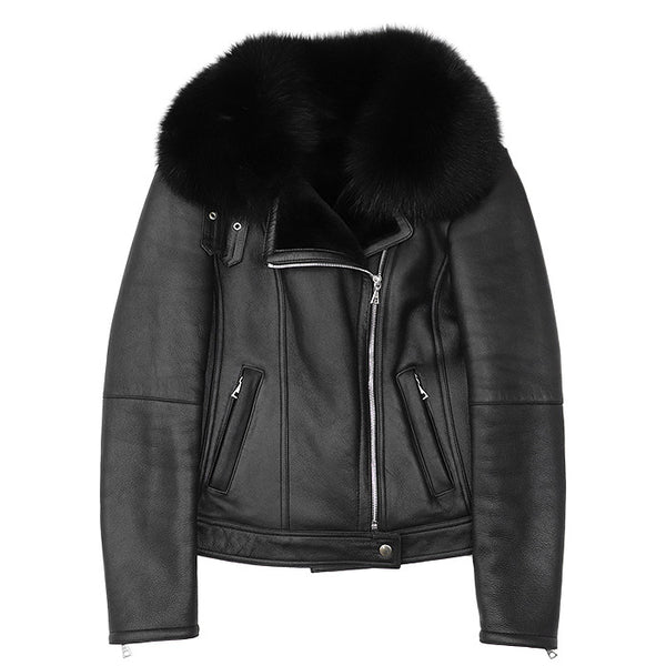 Theory Leather Shearling Fox Fur Riders Jacket