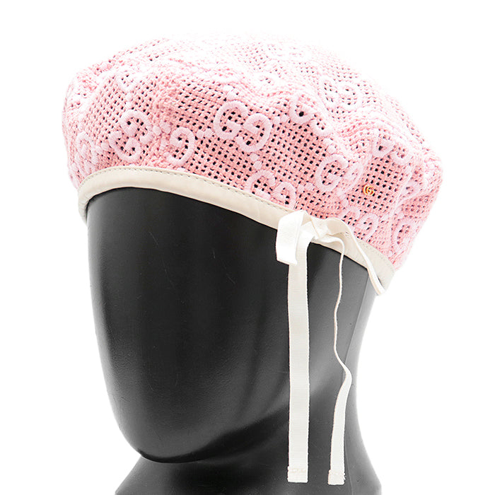 Gucci GG Monogram Embroidery Cotton Blend Beret