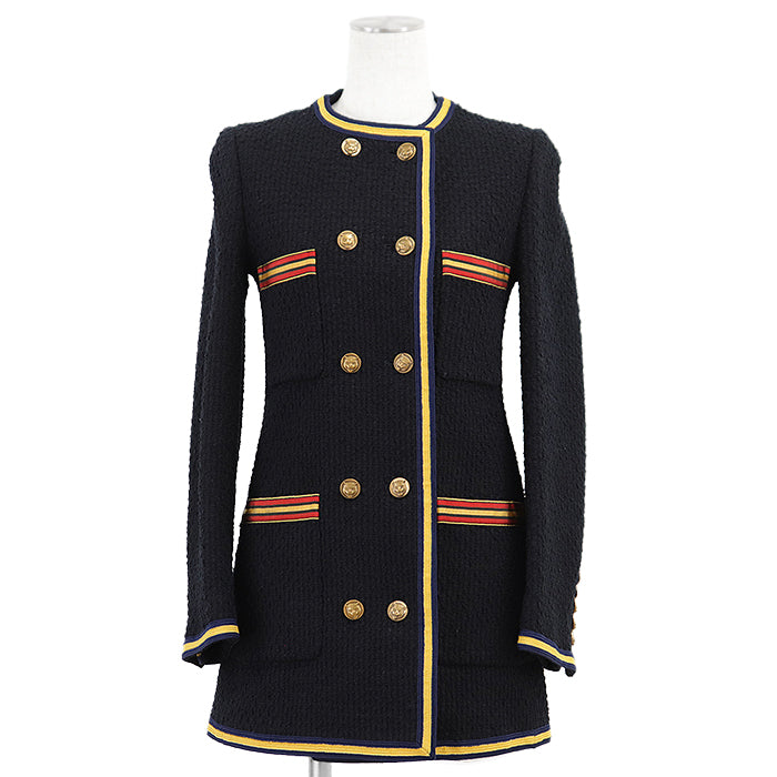Gucci Tweed Double-Breasted Collarless Jacket