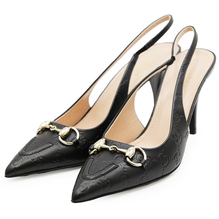 Gucci GG Supreme Monogram Embossed Horsebit Leather Pumps