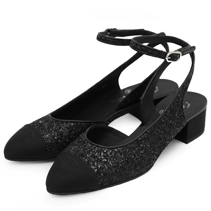 Chanel Leather Glitter Fabric Pumps
