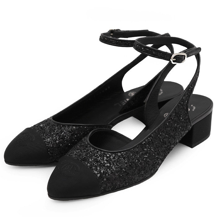 Chanel Leather Glitter Fabric Pumps