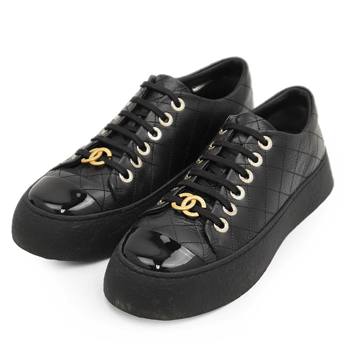 Chanel Leather Patent Leather Quilted Sneakers