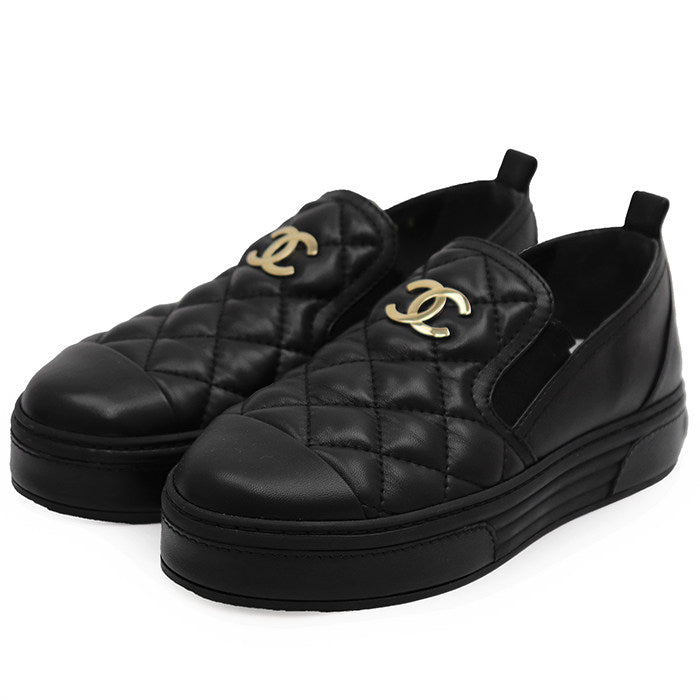 Chanel Leather Quilted Slip On Shoes
