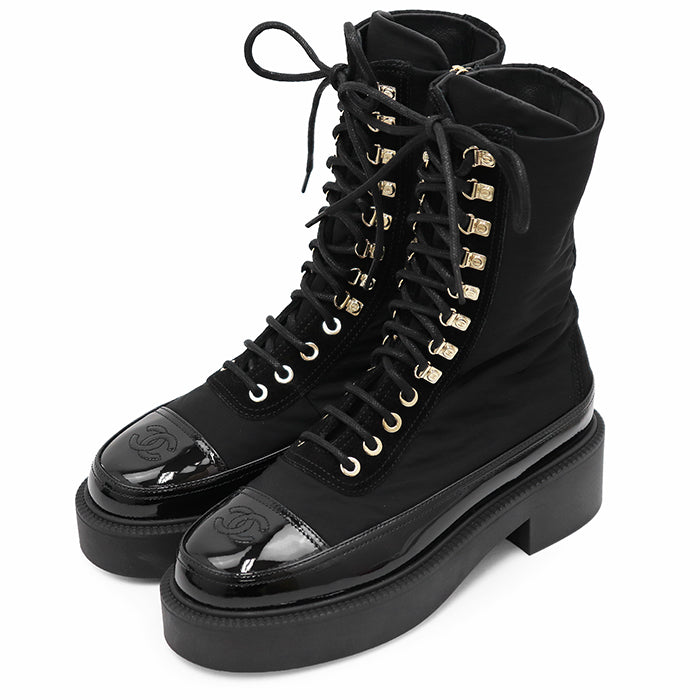Chanel Fabric Leather Boots