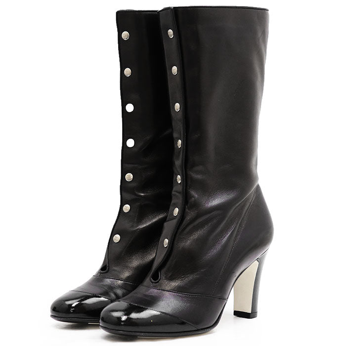 Chanel Lambskin Patent Leather High Heel Boots