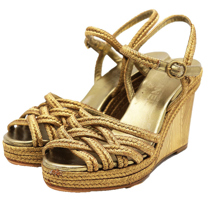 Chanel Leather Wedge Sandals