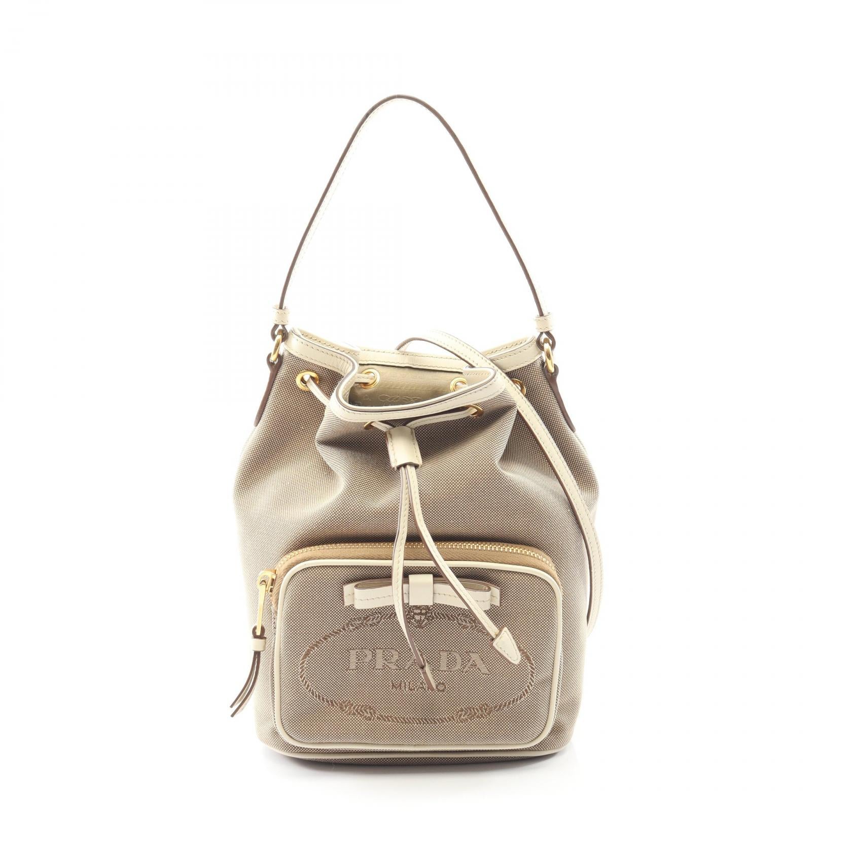 Prada Logo Jacquard Canvas Leather Handbag