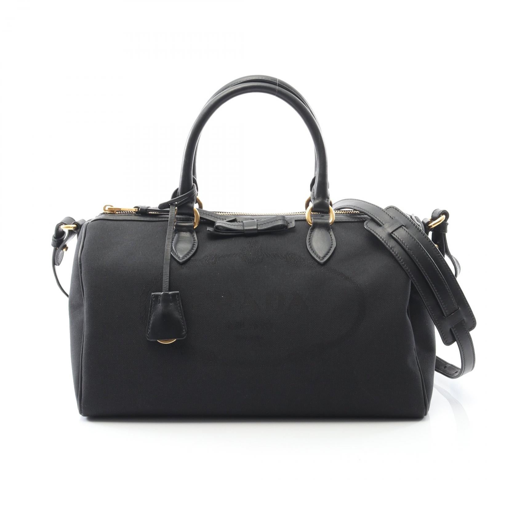 Prada LOGO JACQUARD Canvas Leather Handbag