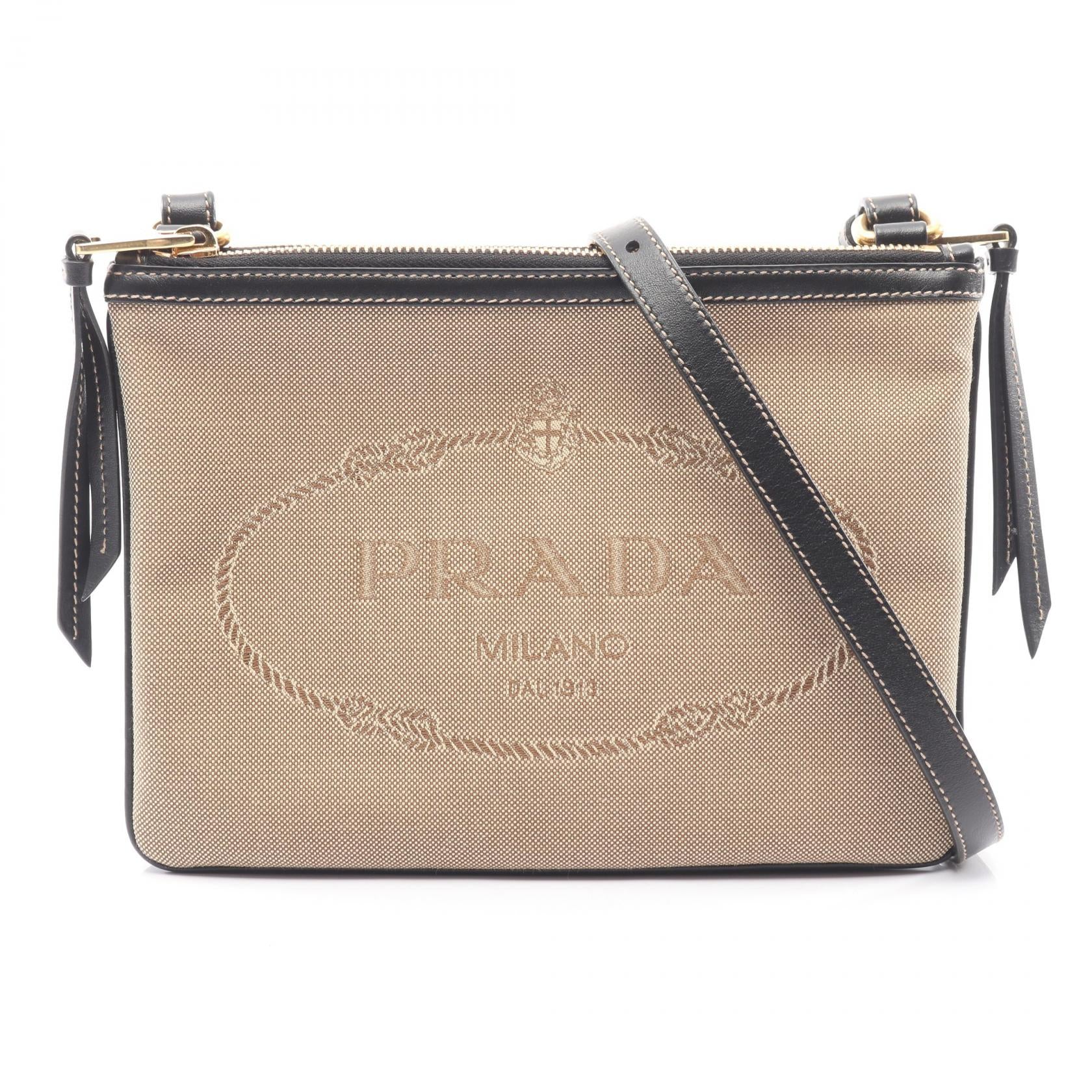 Prada LOGO JACQUARD Canvas Leather Shoulder Bag
