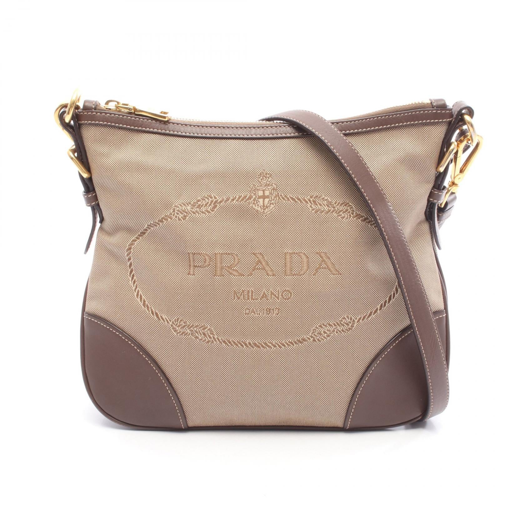 Prada LOGO JACQUARD Canvas Leather Shoulder Bag
