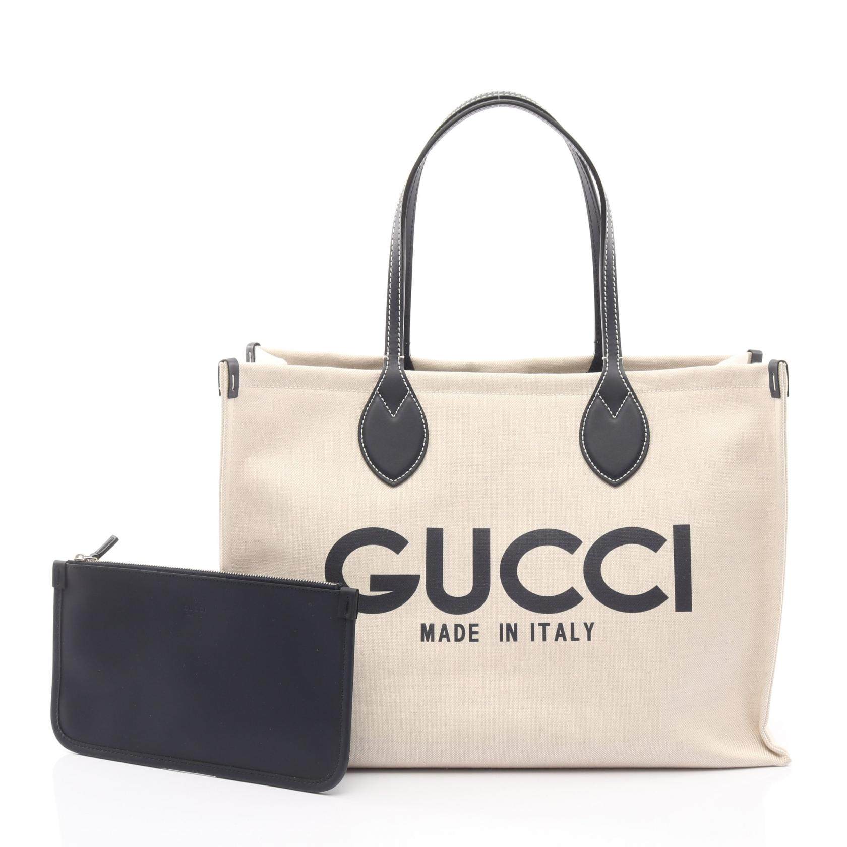 Gucci Print Canvas Leather Tote Bag