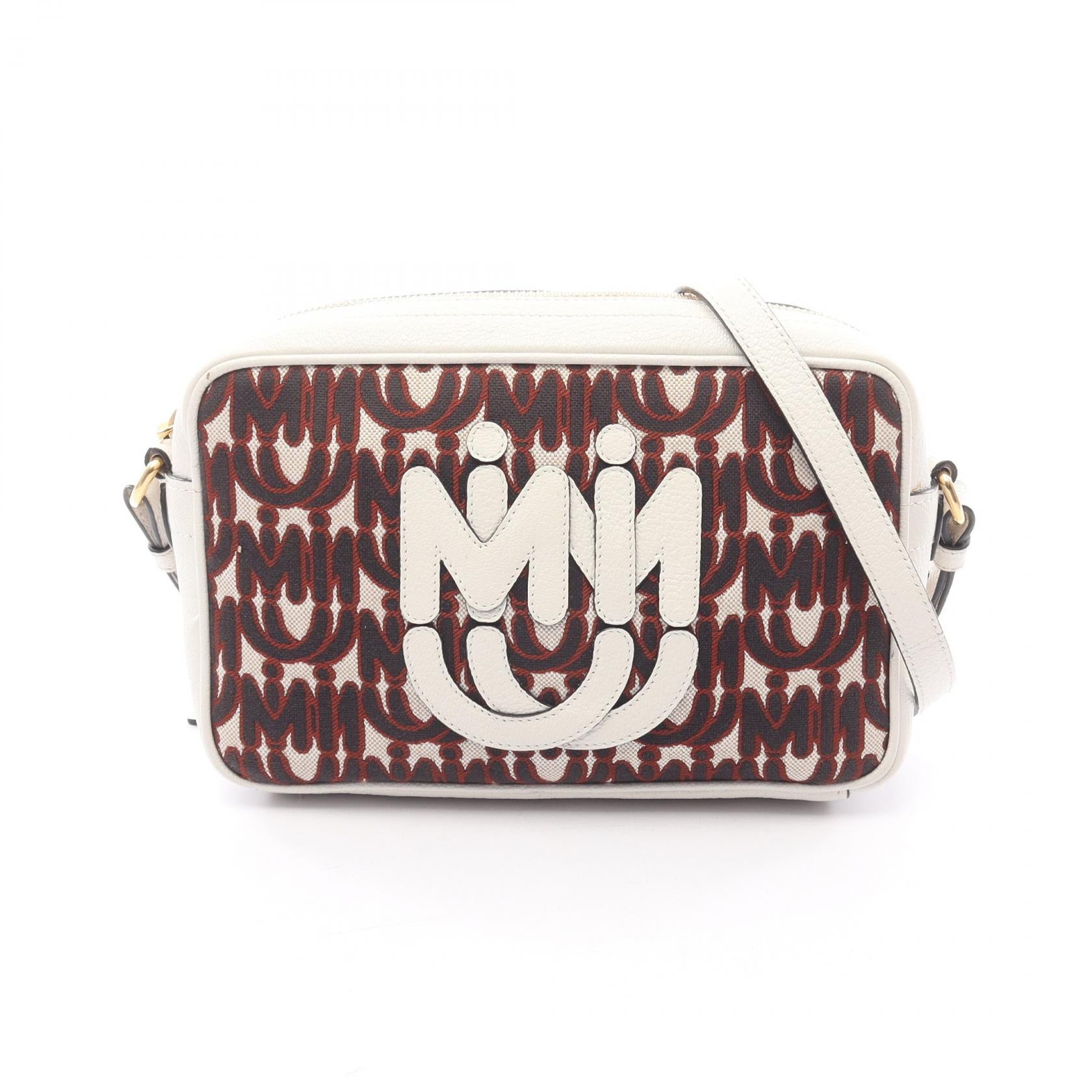Miu Miu Logo Jacquard Canvas Leather Shoulder Bag