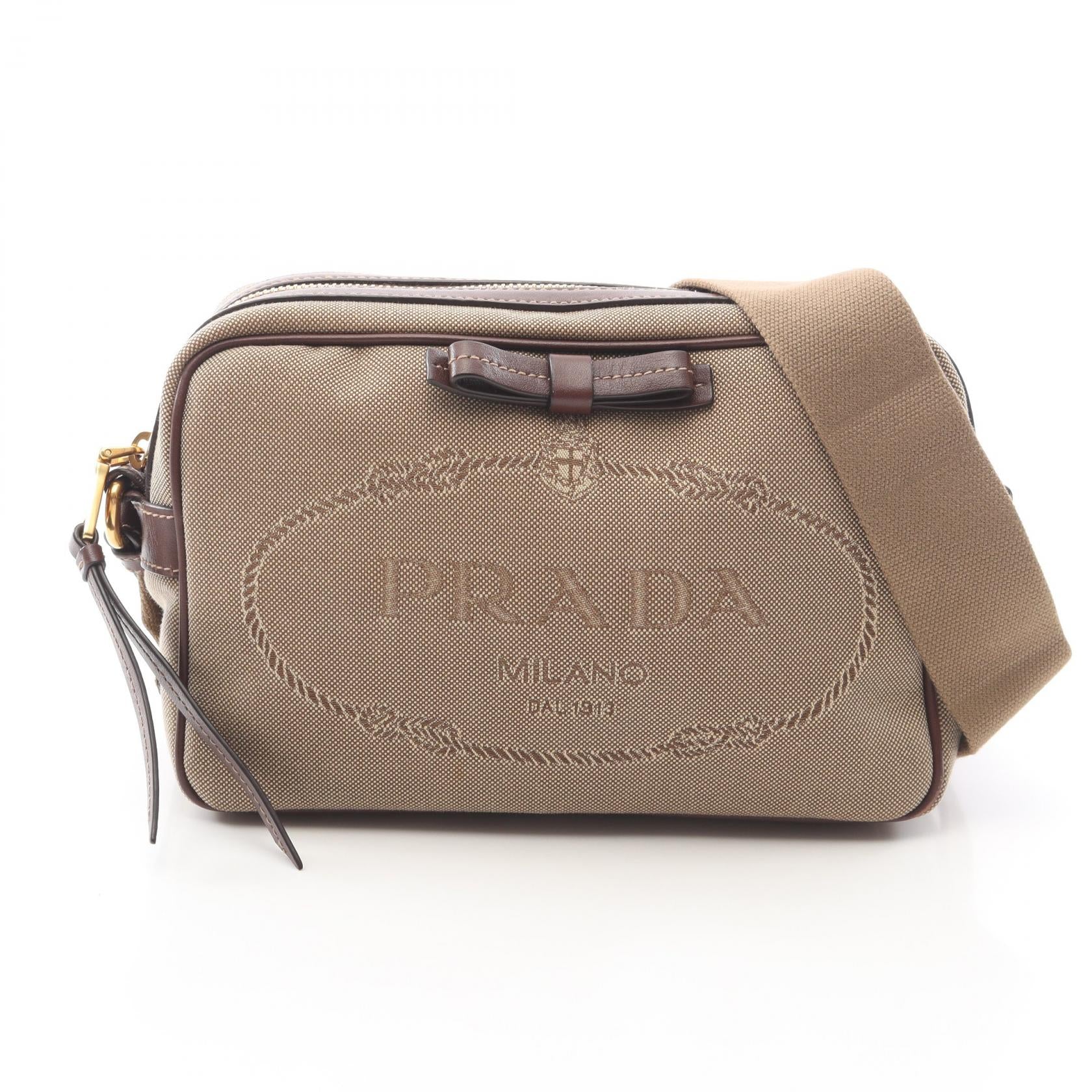 Prada Logo Jacquard Canvas Leather Shoulder Bag