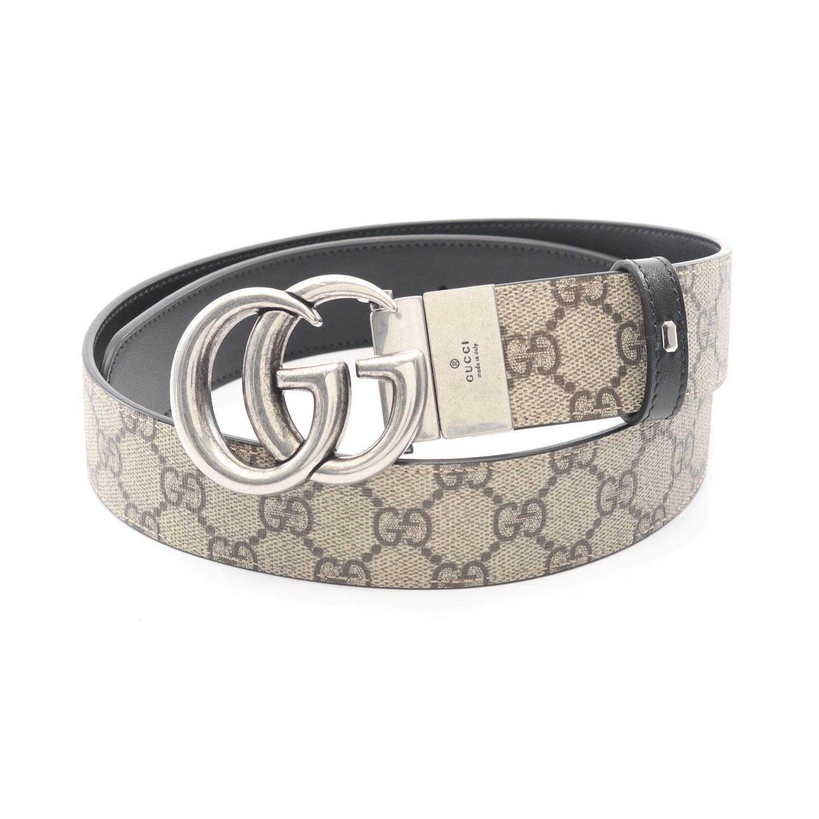 Gucci Double G GG Supreme Leather PVC Coated Canvas Belt
