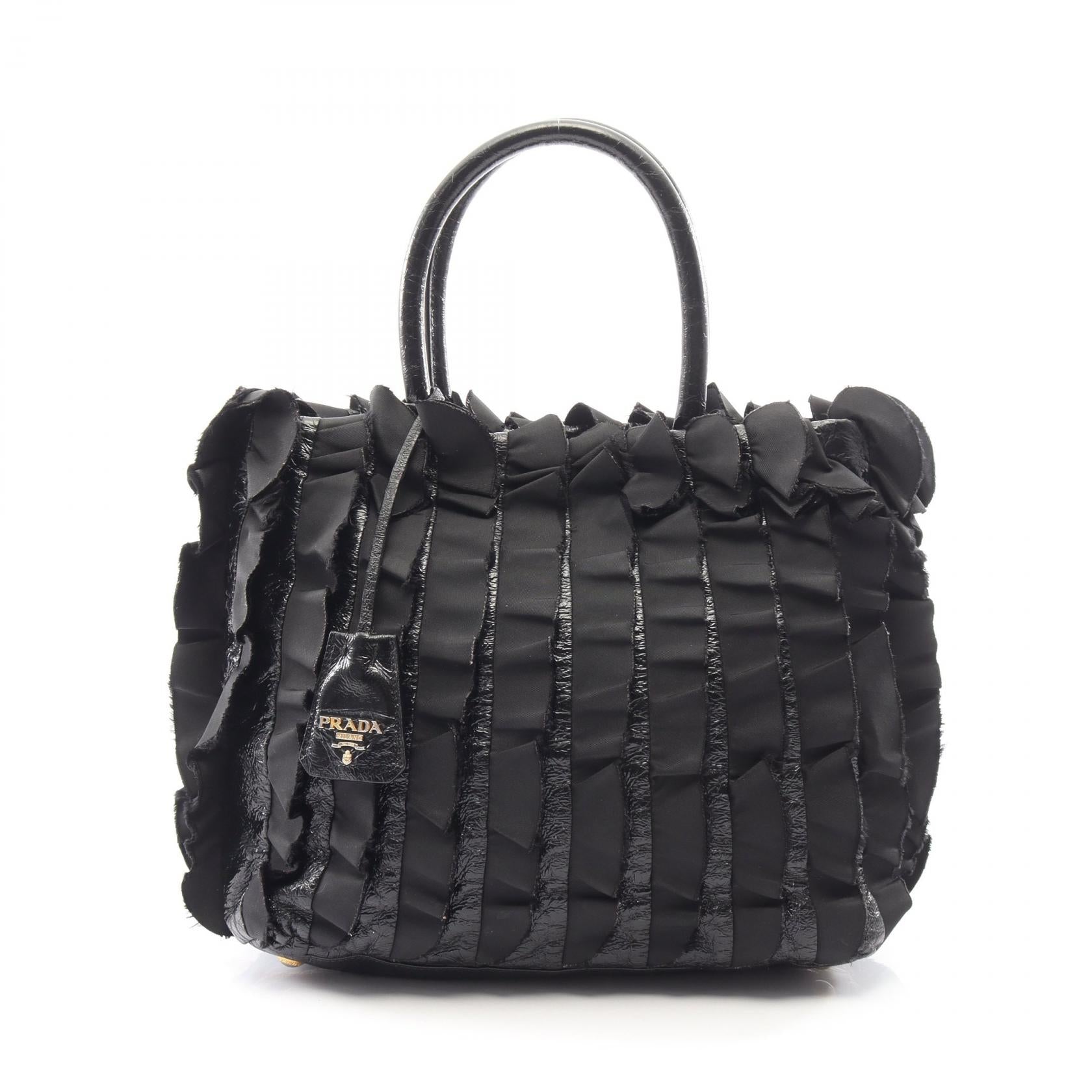 Prada Frill Nylon Patent Leather Handbag