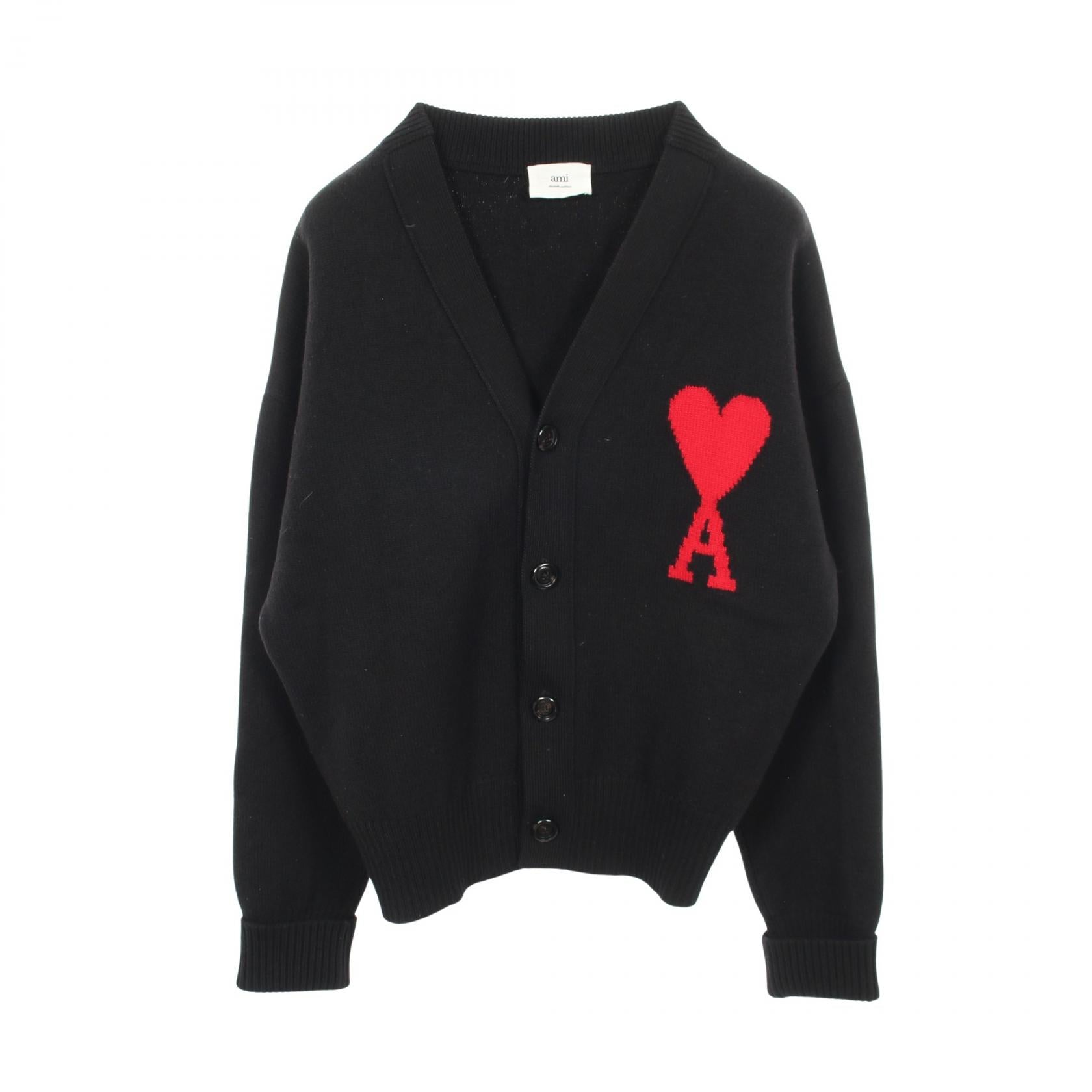 AMI Heart Logo Wool Cardigan