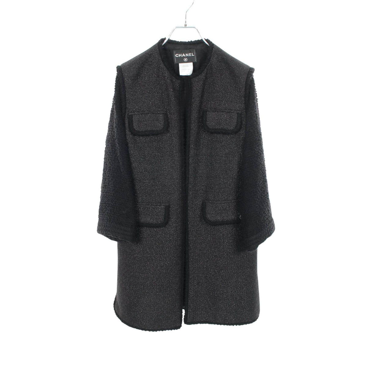 Chanel tweed collarless coat