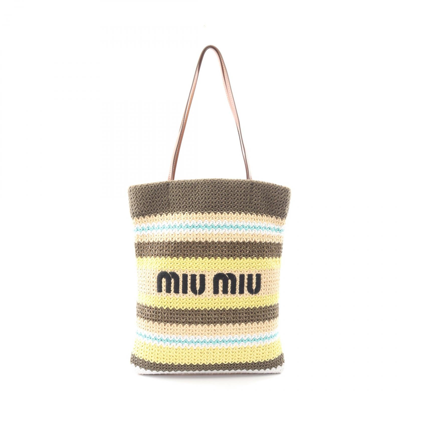Miu Miu Logo Fabric Leather Tote Bag