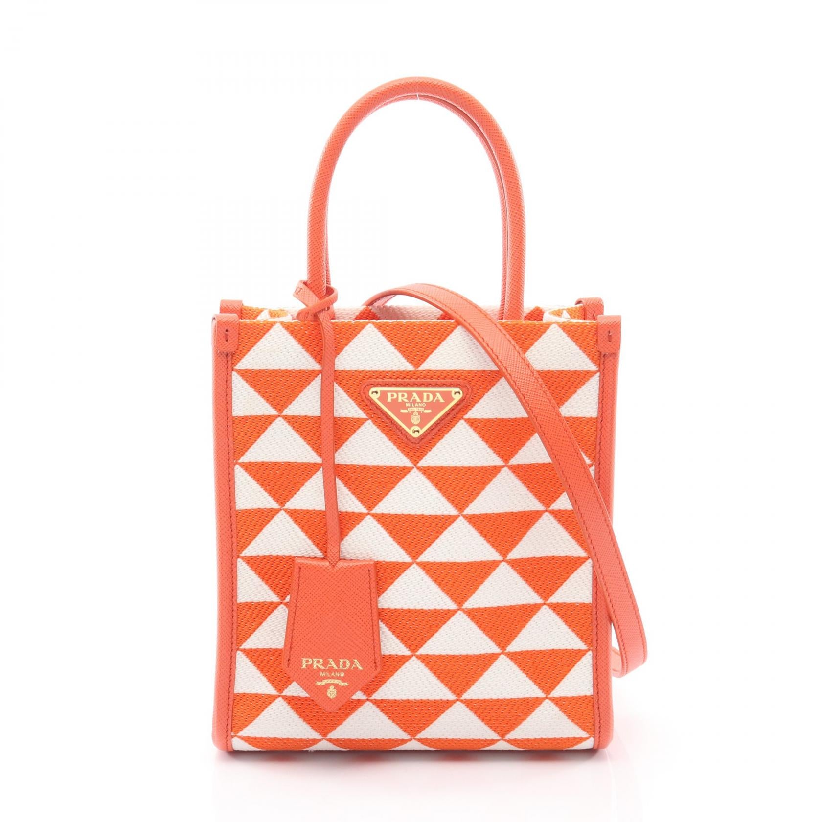 Prada TRIANGOLO JACQUARD Saffiano Leather 2way Handbag