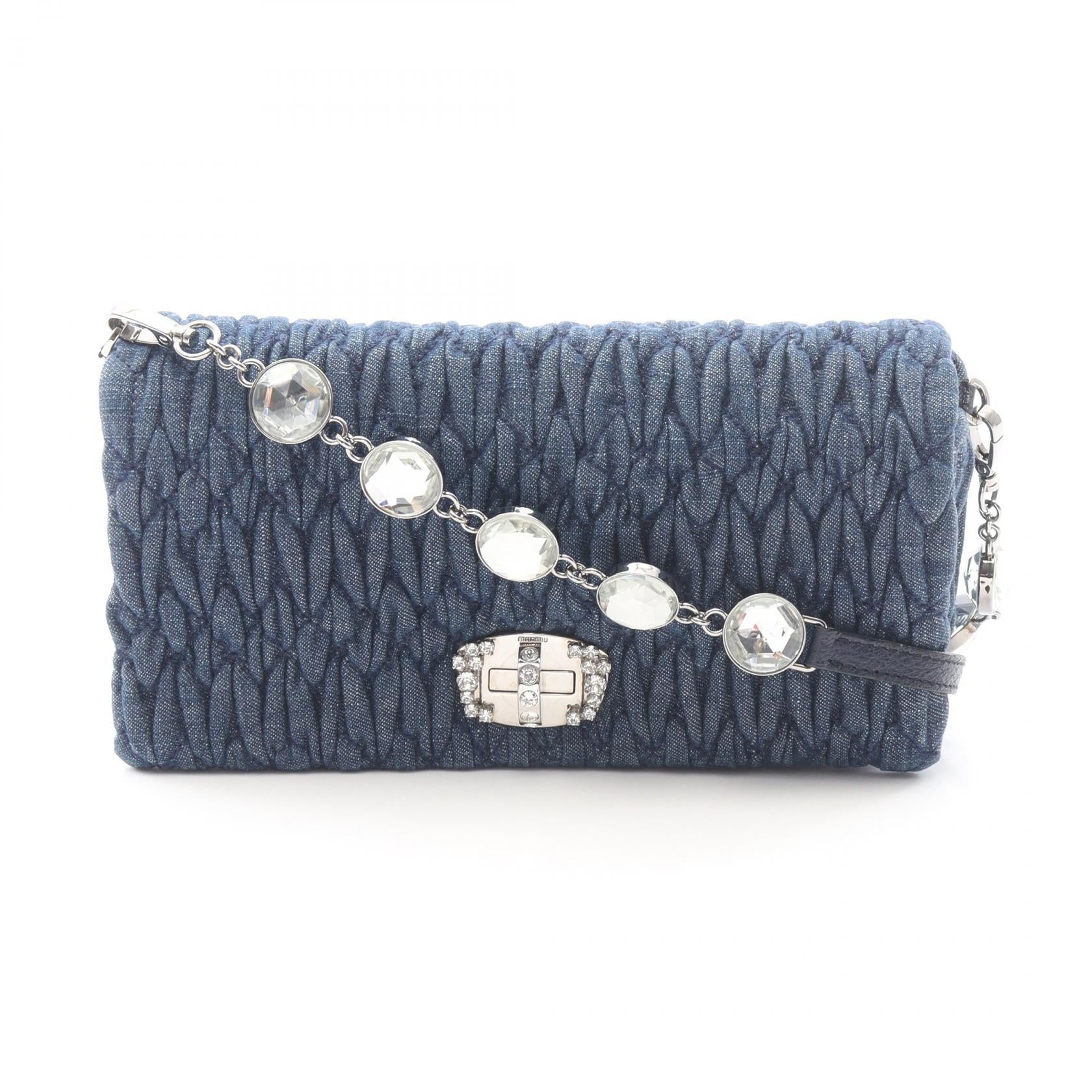 Miu Miu Matelassé Denim Leather Shoulder Bag