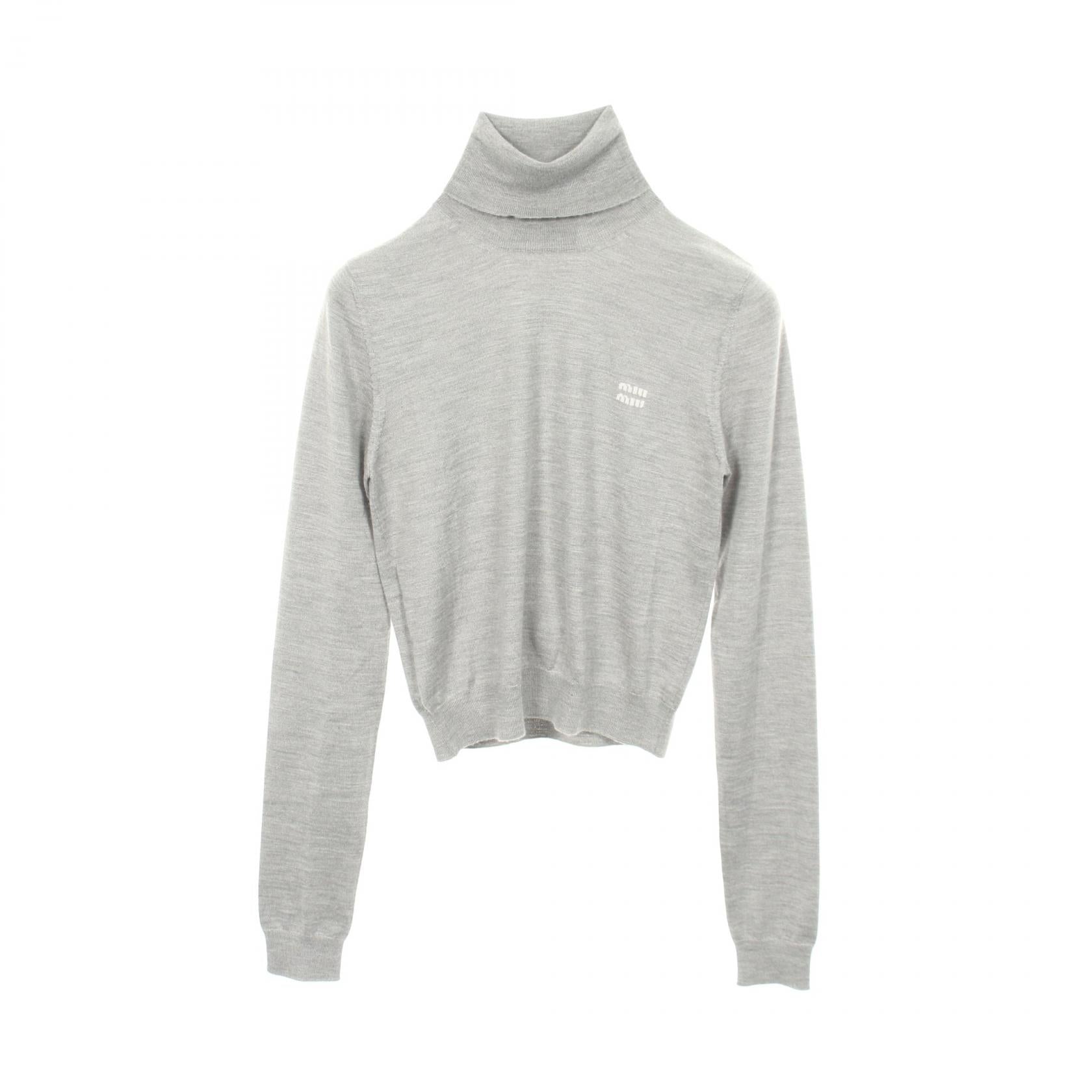 Miu Miu Logo Cashmere Silk Turtleneck Knit Top