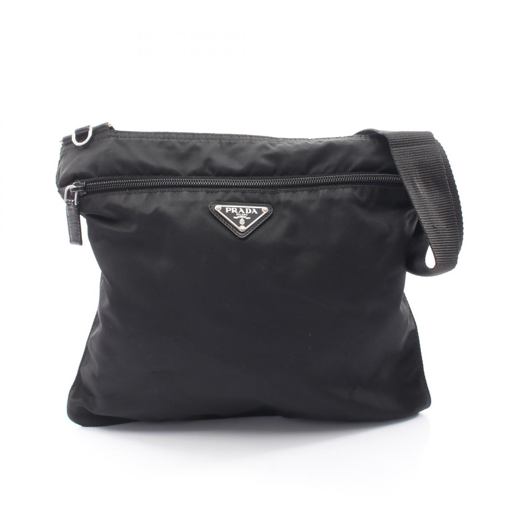 PRADA triangle logo nylon leather shoulder bag