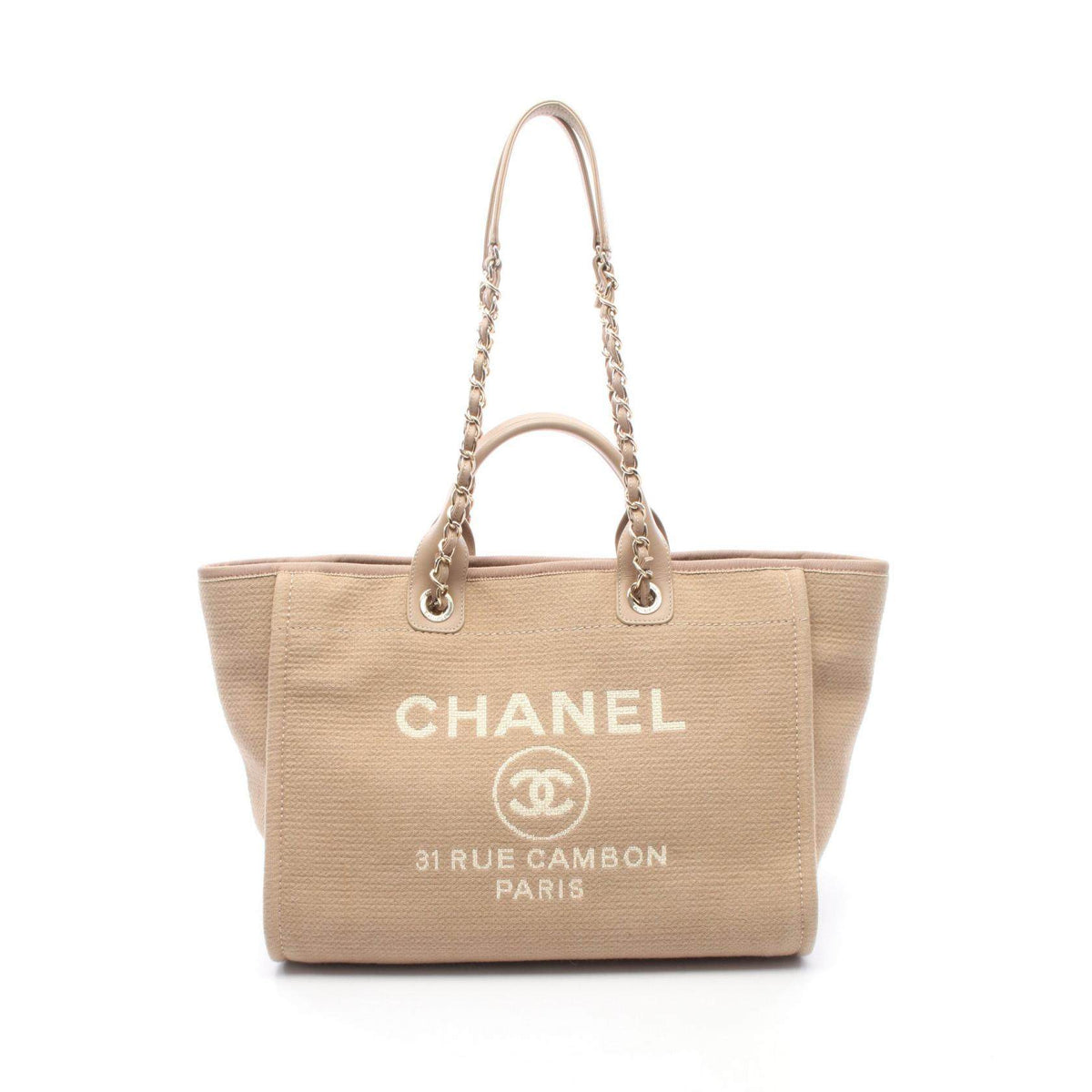 Chanel Deauville Canvas Leather Tote Bag