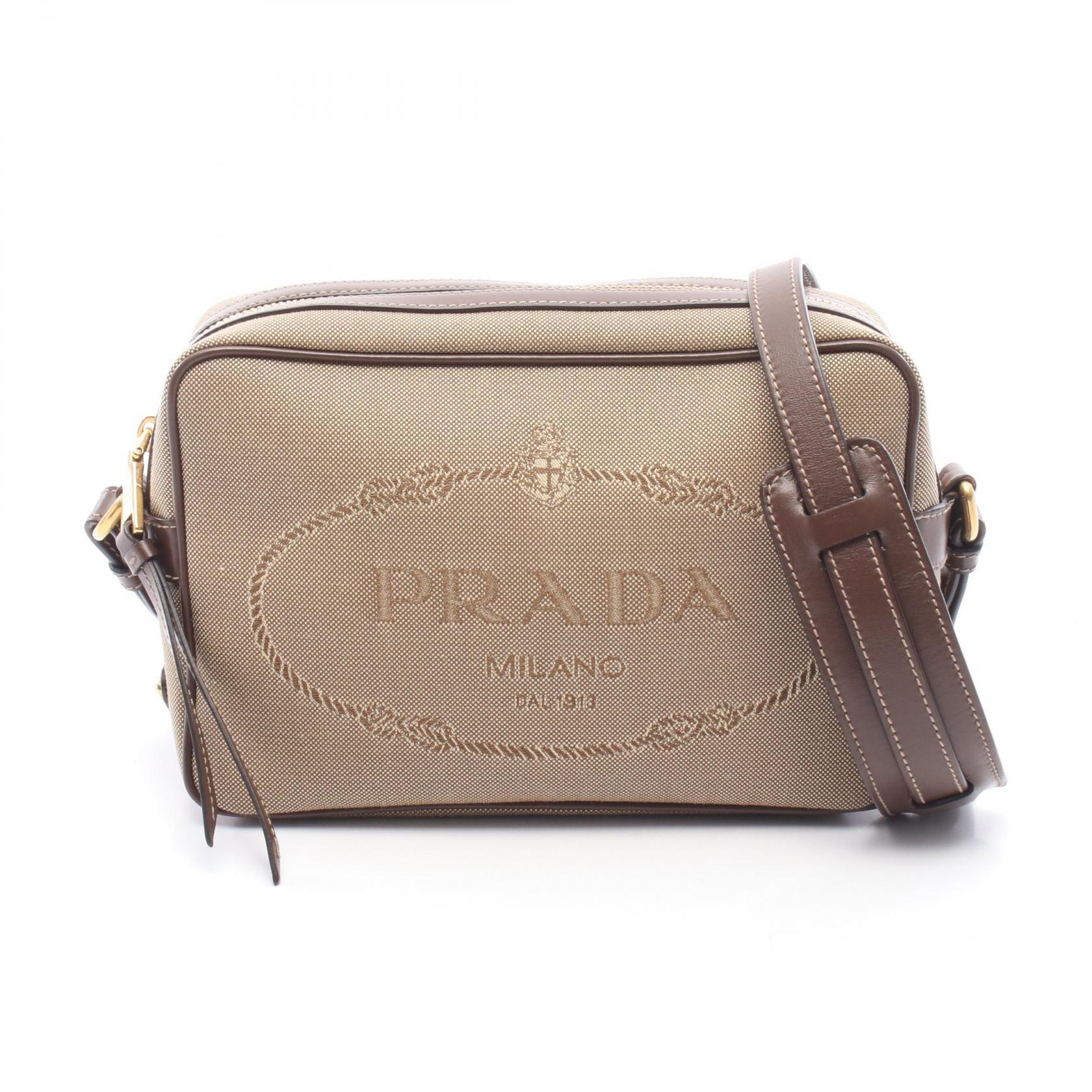 Prada LOGO JACQUARD Canvas Leather Shoulder Bag