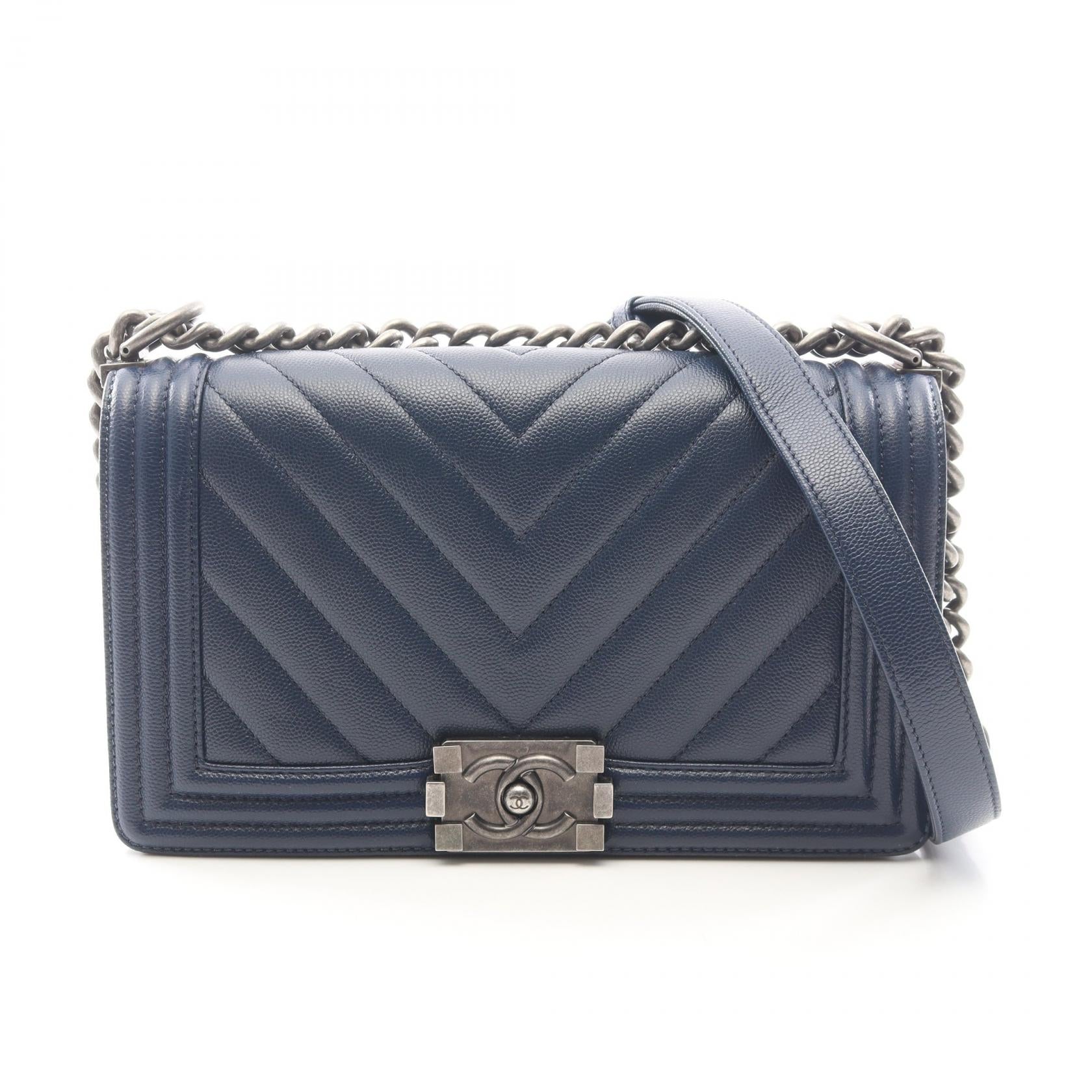 CHANEL Boy Chanel Chevron Grained Calf Shoulder Bag