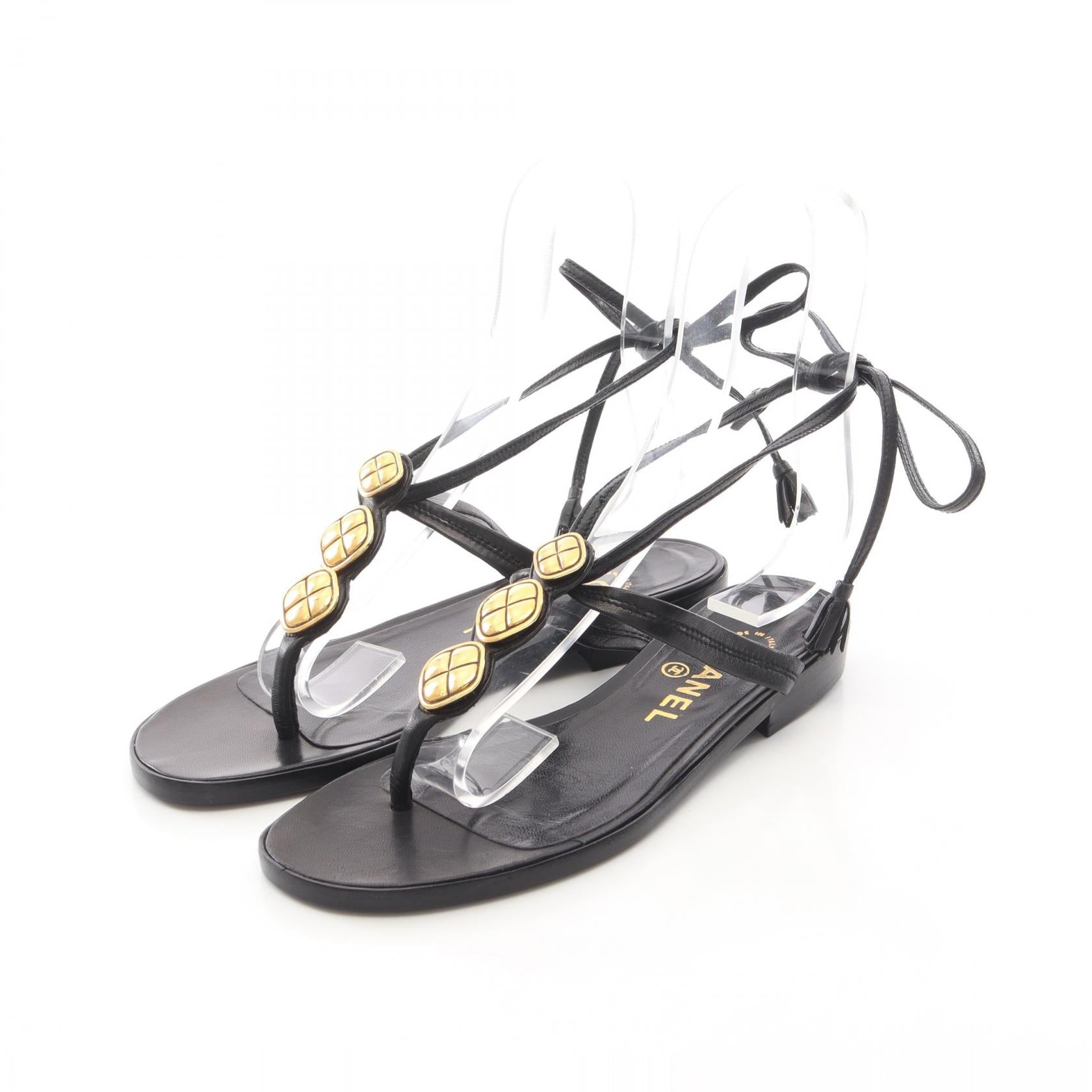 Chanel Leather Lace Up Sandals