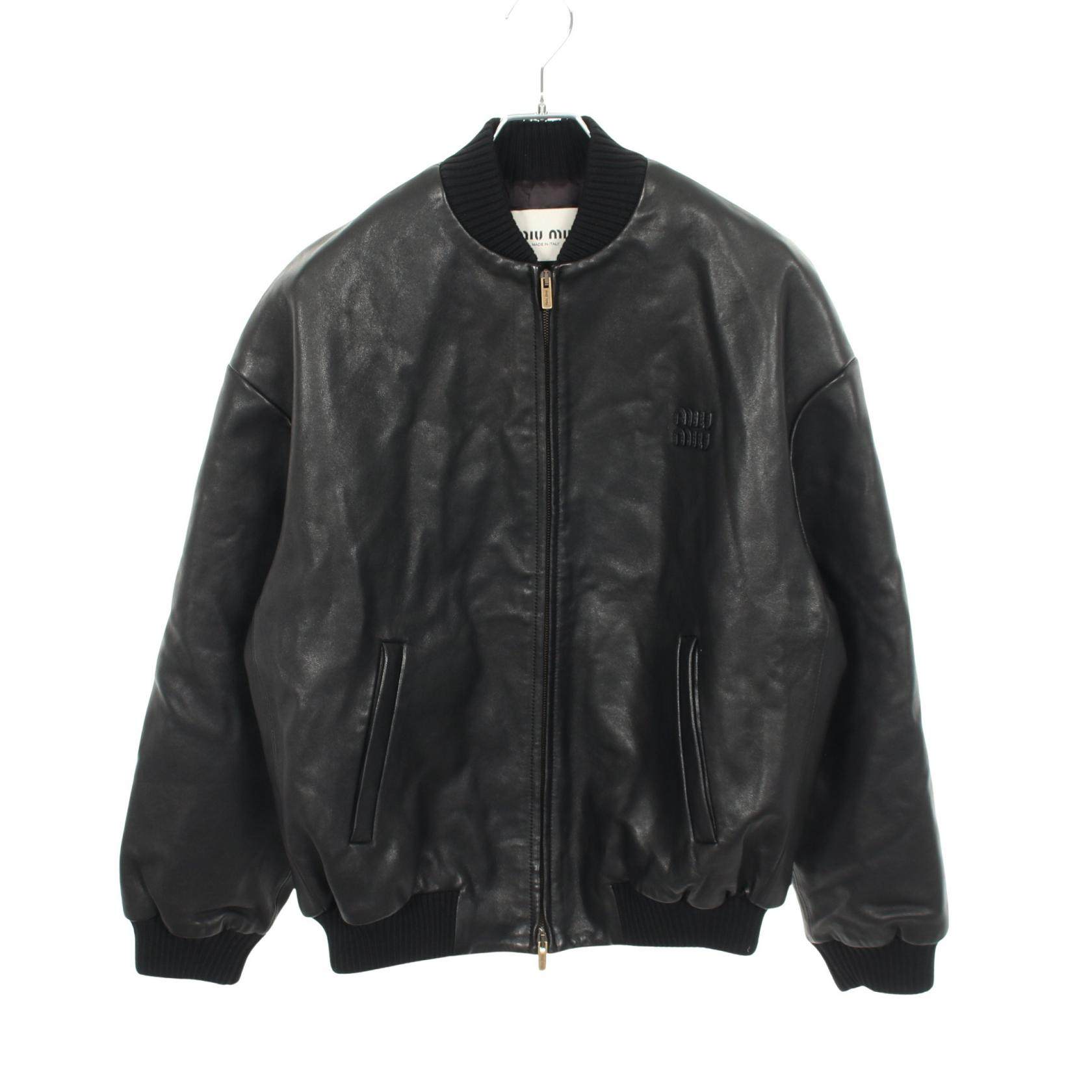 Miu Miu Logo Patch Leather Jacket