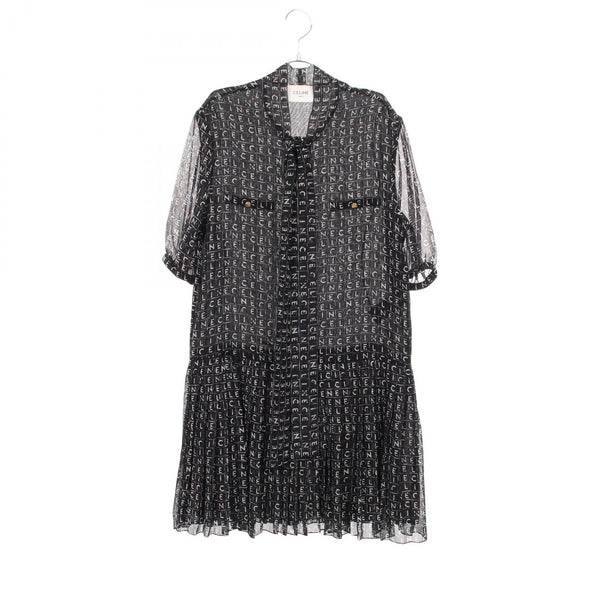 CELINE Silk Pleated Bow Dress