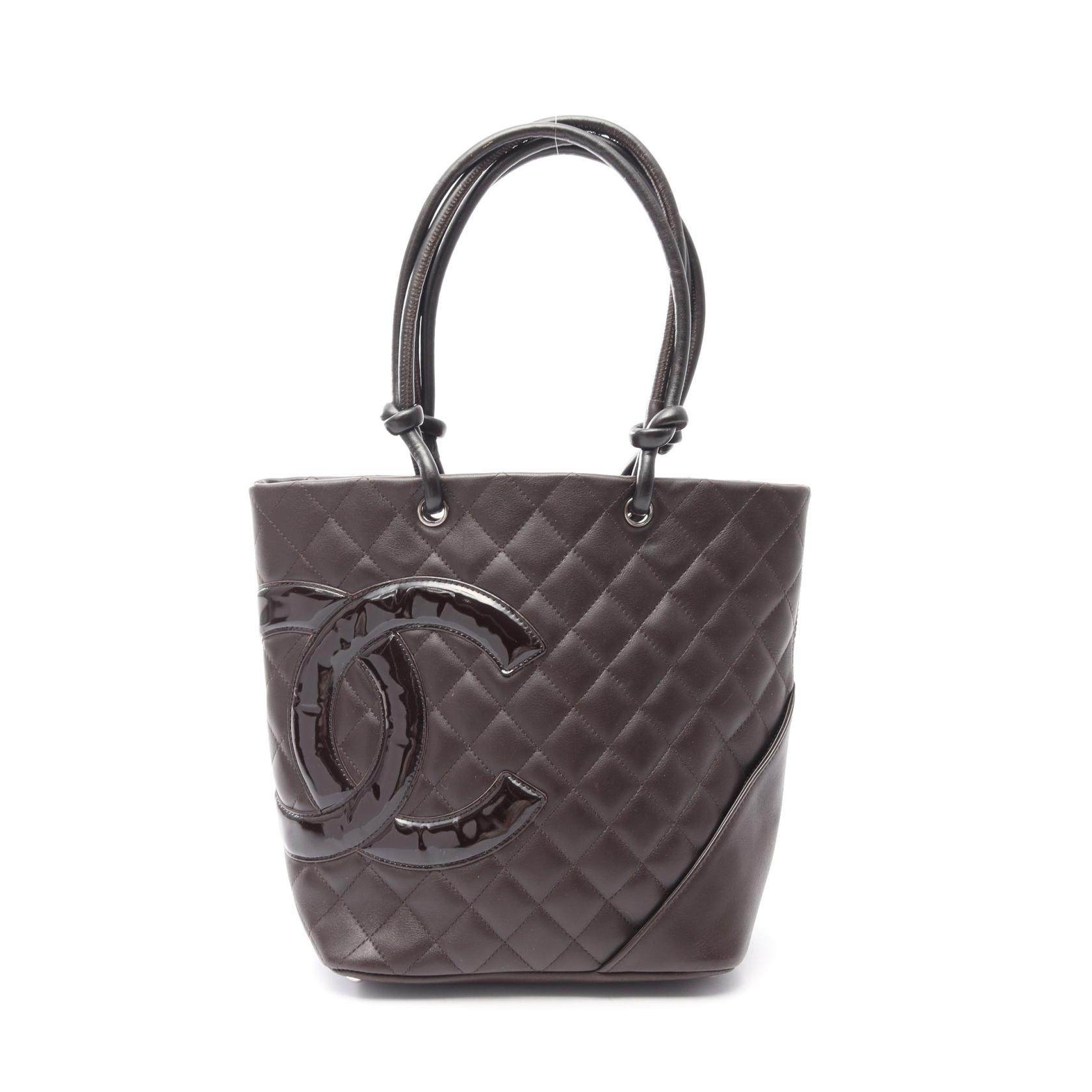 CHANEL Cambon Line Leather Patent Leather Tote Bag