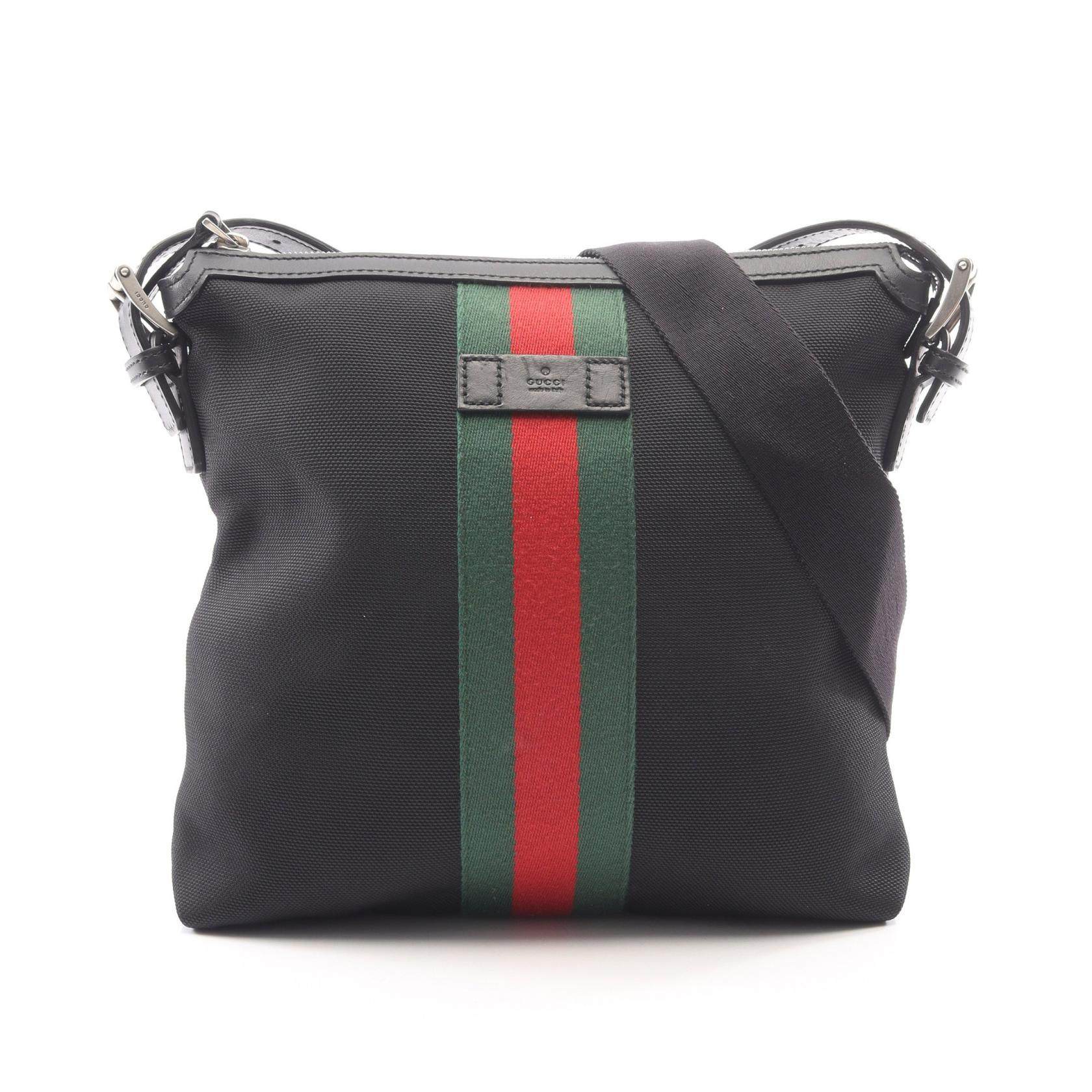 Gucci Web GG Supreme Leather Nylon Canvas Shoulder Bag