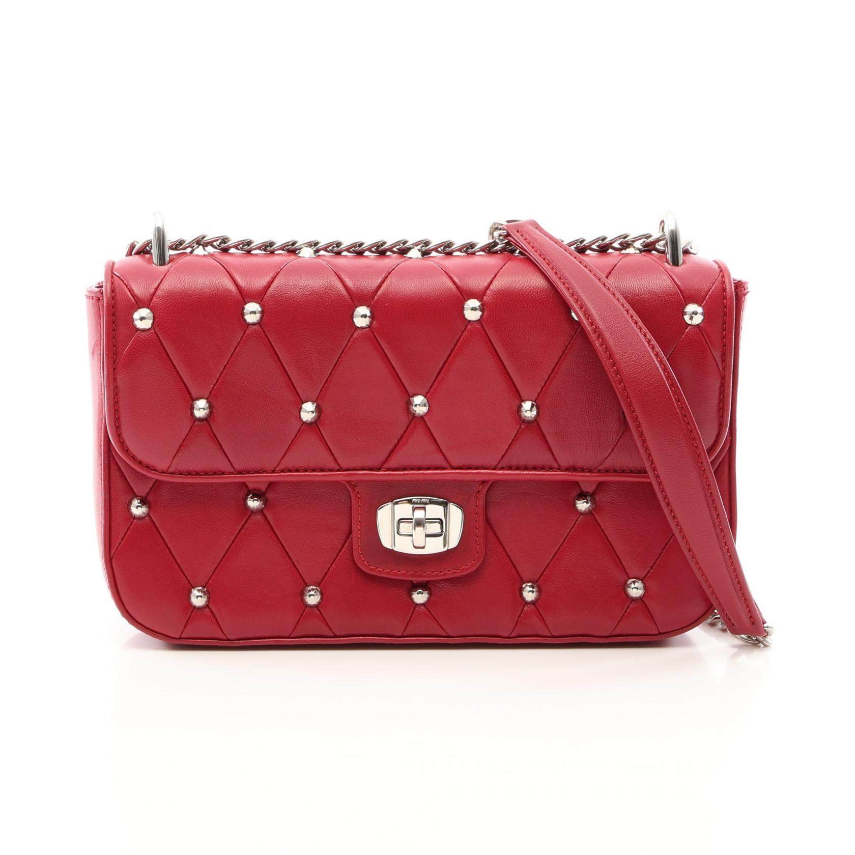 Miu Miu Leather Studded Quilted Shoulder Bag