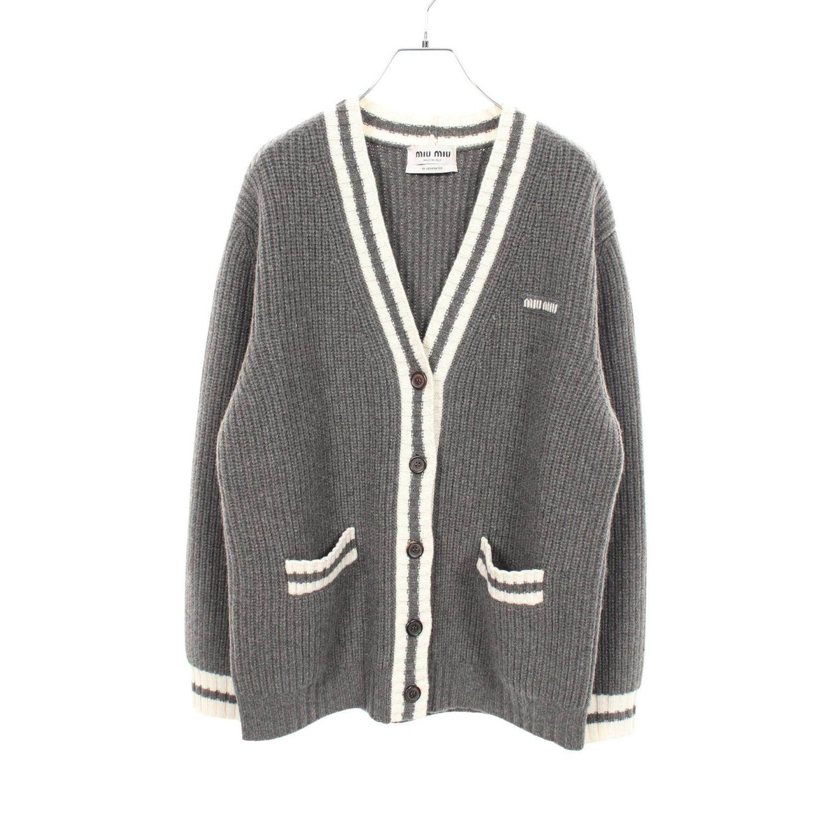 Miu Miu Logo Ribbed Knit Cardigan