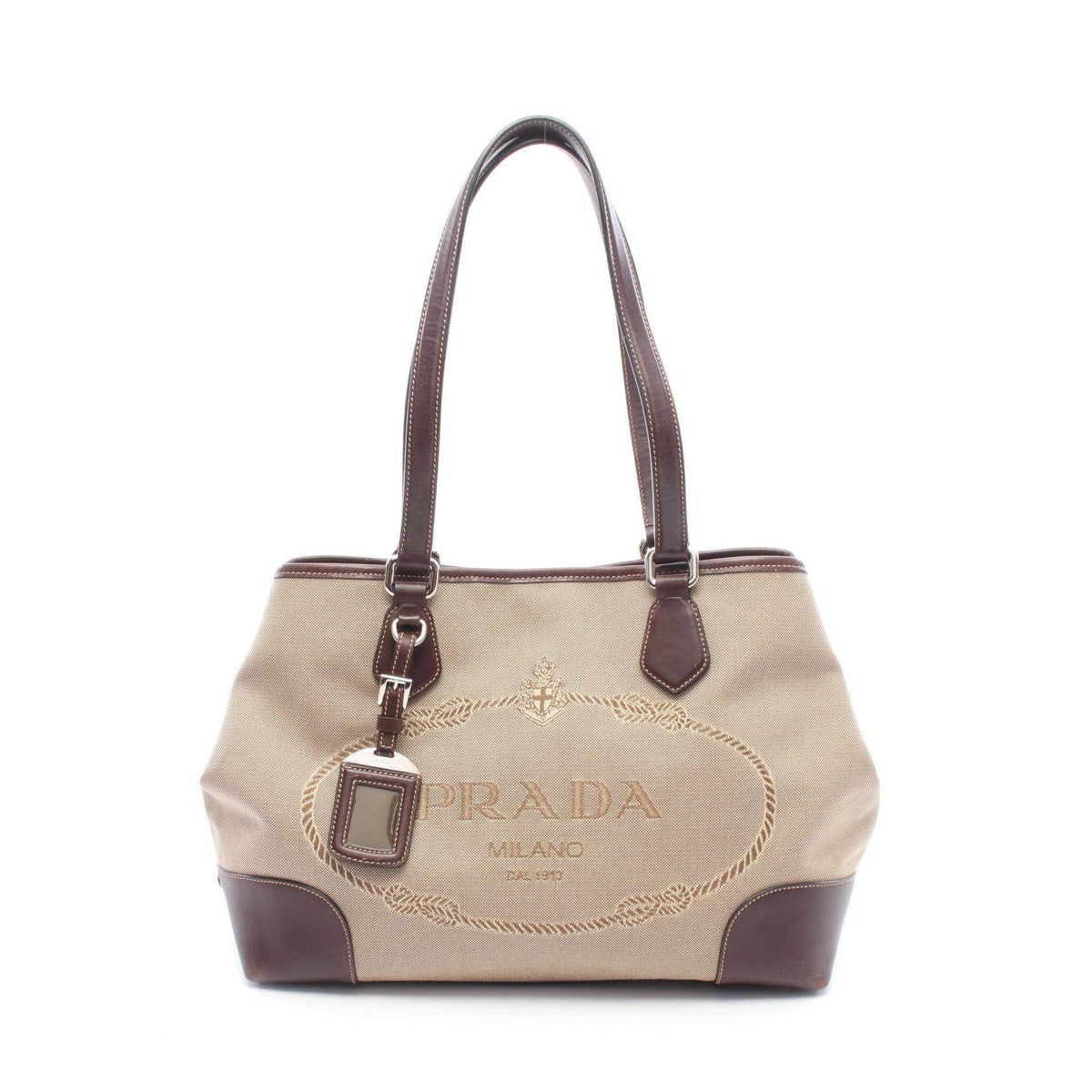 Prada Logo Jacquard Cotton Canvas Tote Bag